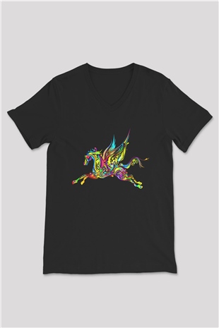 At Siyah Unisex V Yaka Tişört T-Shirt