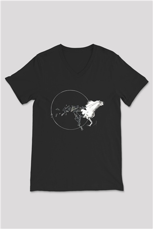 At Siyah Unisex V Yaka Tişört T-Shirt