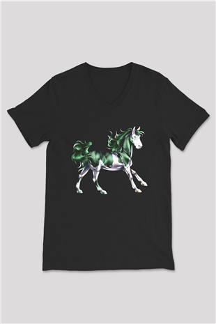 At Siyah Unisex V Yaka Tişört T-Shirt