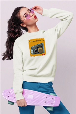 At the Drive-In Baskılı Unisex Beyaz Sweatshirt