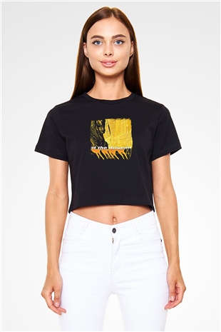 At the Drive-In Baskılı Unisex Siyah Crop Top Tişört