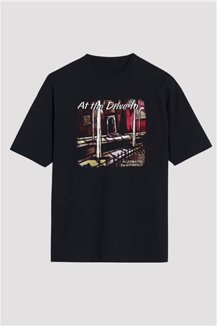 At the Drive-In Baskılı Unisex Siyah Oversize Tişört