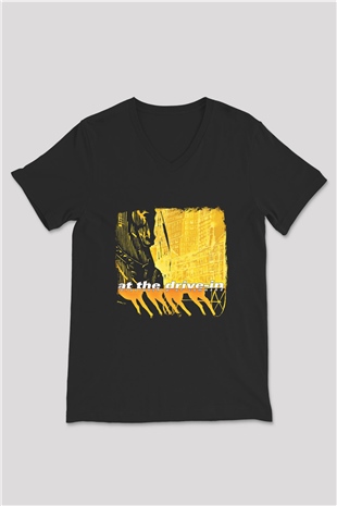 At the Drive-In Baskılı Unisex Siyah V Yaka Tişört