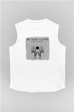 At The Gates Baskılı Unisex Beyaz Kolsuz Tişört