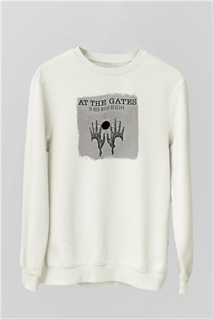 At The Gates Baskılı Unisex Beyaz Sweatshirt