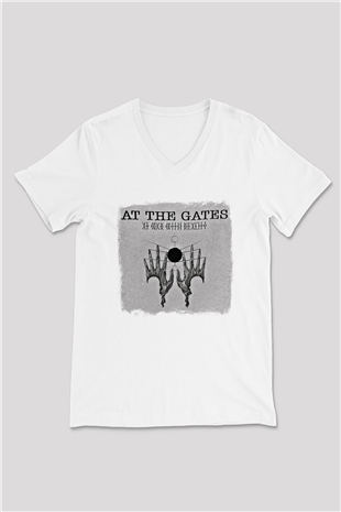 At The Gates Baskılı Unisex Beyaz V Yaka Tişört