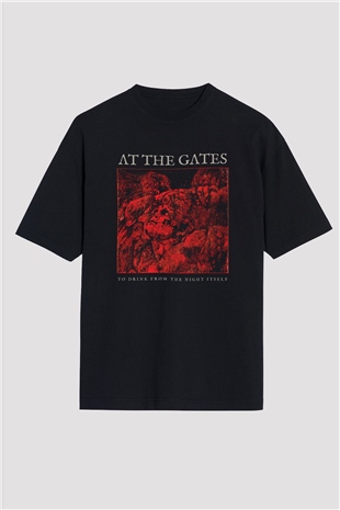 At The Gates Baskılı Unisex Siyah Oversize Tişört