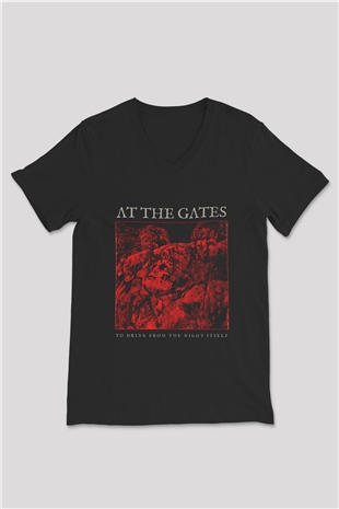 At The Gates Baskılı Unisex Siyah V Yaka Tişört
