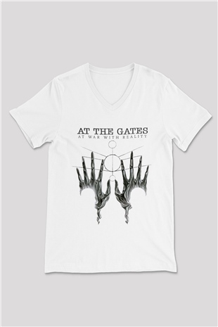 At The Gates Beyaz Unisex V Yaka Tişört T-Shirt