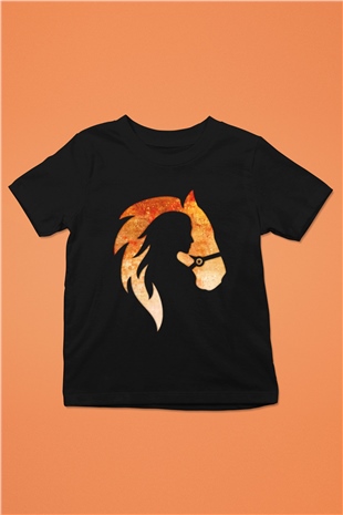 At ve Kız Baskılı Unisex Siyah  Çocuk Tişört