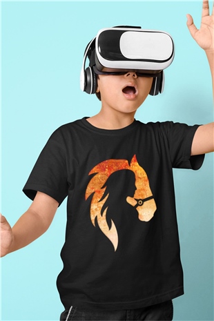 At ve Kız Baskılı Unisex Siyah  Çocuk Tişört