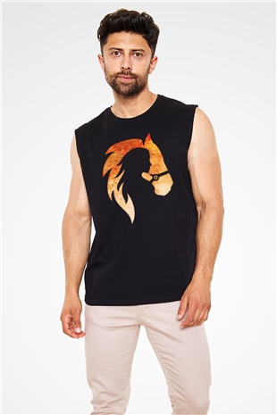 At ve Kız Baskılı Unisex Siyah  Kolsuz Tişört