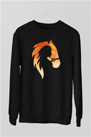 At ve Kız Baskılı Unisex Siyah  Sweatshirt