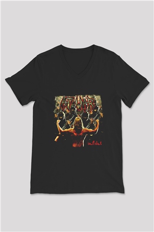 At War Baskılı Unisex Siyah V Yaka Tişört