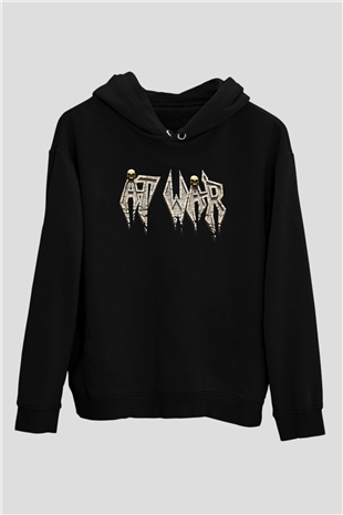 At War Siyah Unisex Kapüşonlu Sweatshirt