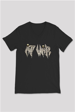 At War Siyah Unisex V Yaka Tişört