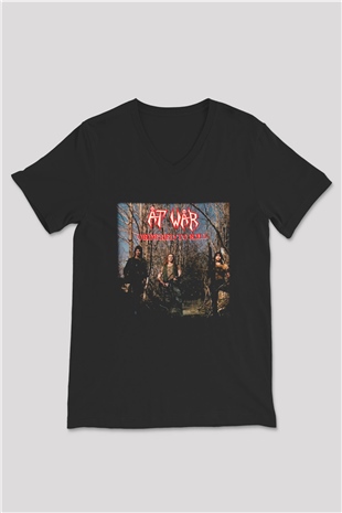 At War Siyah Unisex V Yaka Tişört T-Shirt