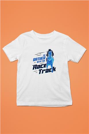 At Yarışı Baskılı Unisex Beyaz Çocuk Tişört - Tshirt