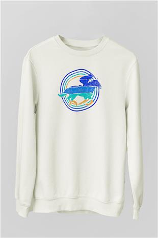 At Yarışı Baskılı Unisex Ekru Sweatshirt