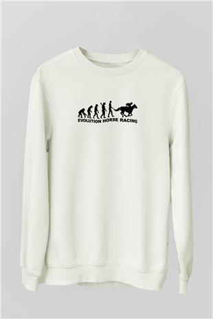 At Yarışı Baskılı Unisex Ekru Sweatshirt