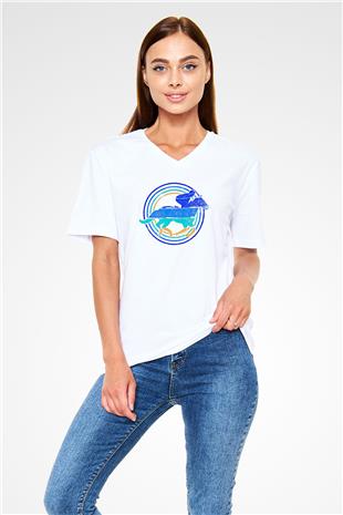At Yarışı Baskılı Unisex V Yaka Tişört - Tshirt