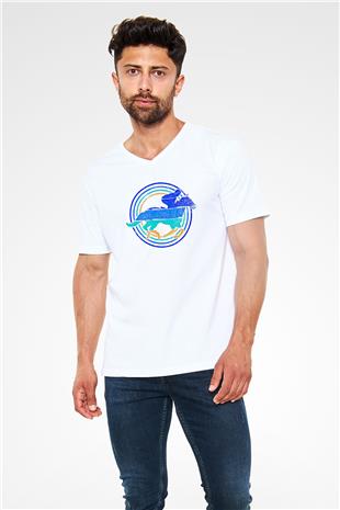 At Yarışı Baskılı Unisex V Yaka Tişört - Tshirt