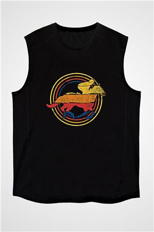 At Yarışı - Horse Race Baskılı Unisex Siyah Kolsuz Tişört