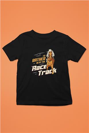 At Yarışı - Horse Race Baskılı Unisex Siyah Çocuk Tİşörtü - Tshirt