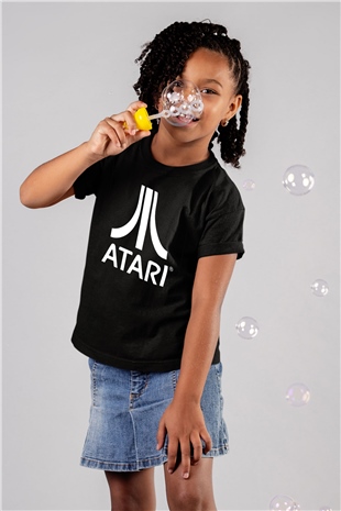 Atari Baskılı Siyah Unisex Çocuk Tişört