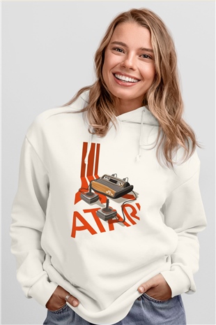 Atari Beyaz Unisex Kapşonlu Sweatshirt
