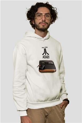 Atari Beyaz Unisex Kapşonlu Sweatshirt