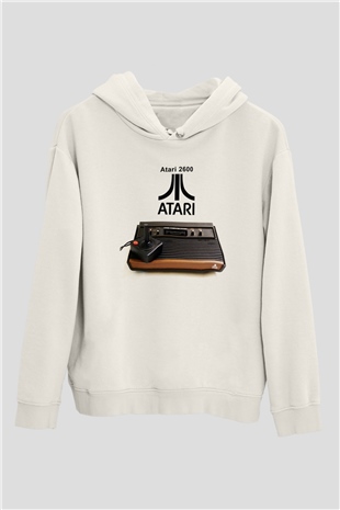 Atari Beyaz Unisex Kapşonlu Sweatshirt