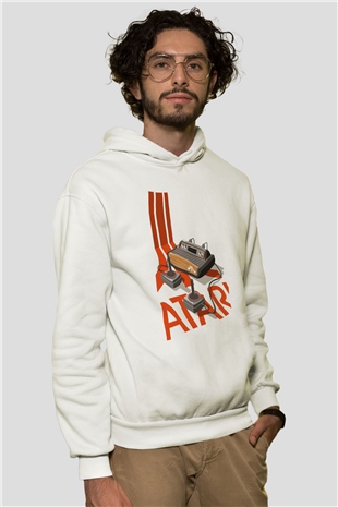 Atari Beyaz Unisex Kapşonlu Sweatshirt