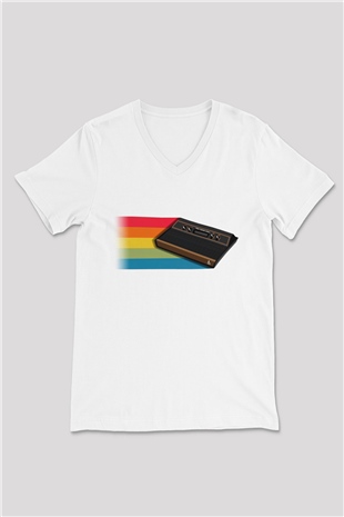 Atari Beyaz Unisex V Yaka Tişört