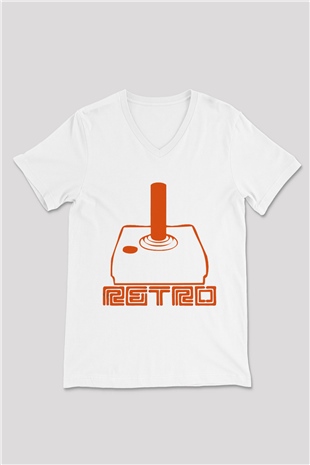 Atari Beyaz Unisex V Yaka Tişört T-Shirt