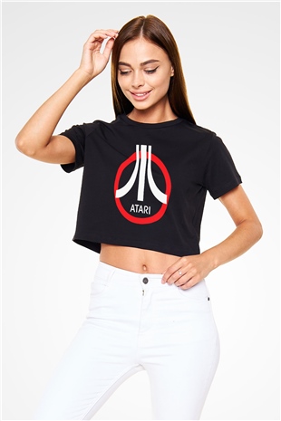 Atari Siyah Crop Top Tişört