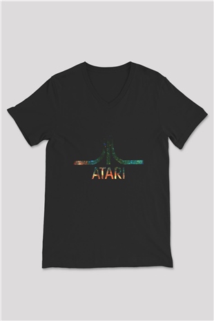 Atari Siyah Unisex V Yaka Tişört