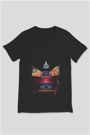 Atari Siyah Unisex  V Yaka Tişört