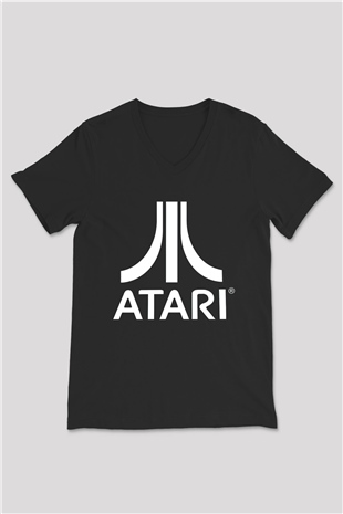 Atari Siyah Unisex V Yaka Tişört T-Shirt