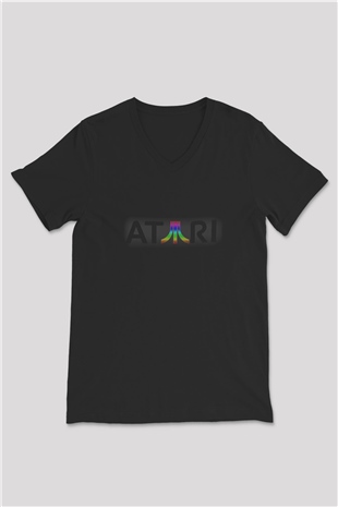 Atari Siyah Unisex V Yaka Tişört T-Shirt
