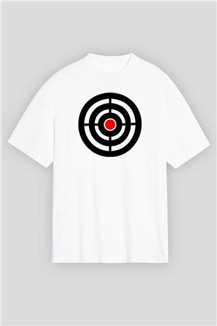 Atıcılık Baskılı Unisex Beyaz Oversize Tişört - Tshirt