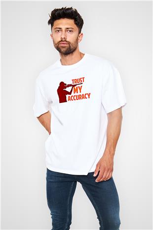 Atıcılık Baskılı Unisex Beyaz Oversize Tişört - Tshirt