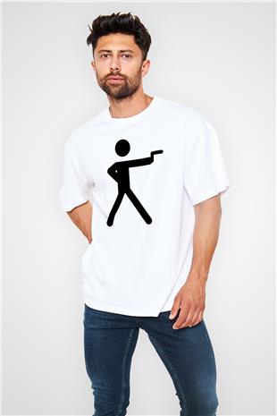 Atıcılık Baskılı Unisex Beyaz Oversize Tişört - Tshirt