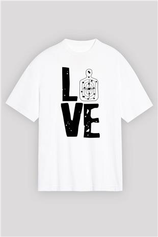 Atıcılık Baskılı Unisex Beyaz Oversize Tişört - Tshirt