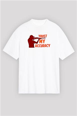 Atıcılık Baskılı Unisex Beyaz Oversize Tişört - Tshirt
