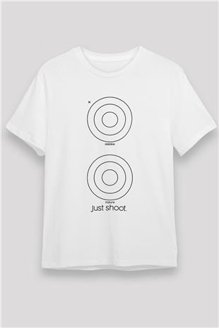 Atıcılık Baskılı Unisex Beyaz Tişört - Tshirt