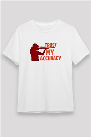 Atıcılık Baskılı Unisex Beyaz Tişört - Tshirt