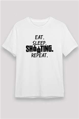 Atıcılık Baskılı Unisex Beyaz Tişört - Tshirt