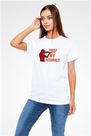 Atıcılık Baskılı Unisex Beyaz Tişört - Tshirt