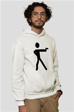 Atıcılık Baskılı Unisex Ekru Hoodie